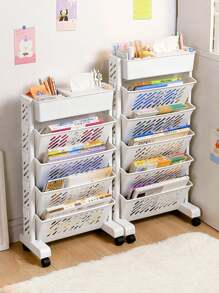 1pc 5/6 Layers Movable Bookshelf Shelf, Floor Standing Plastic Book Organizer With Multiple Layers For Desk, Textbook Storage And Sorting Tool, Desk Side Bookshelf, Floor Desk Small Cart, Book Storage Shelf, Office Study Supplies Storage Rack, Pen Holder, Lesson Book, Document Storage, Office Supplies, Back To School Supplies Outdoor Decor