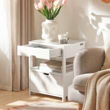 SoBuy FRG258 Side Table Bedside Table With 2 Drawers And 2 Shelves, W X H X D Approx.: 45 X 55 X 38 Cm - White - View 5