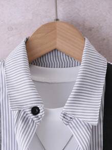 Boys' Casual Striped Shirt & Drawstring Set, For Summer - Light Grey - View 5