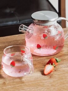 1 件可爱草莓印花高硼硅玻璃水壶，创意大容量冷水壶，草莓水瓶 - 無色 - 查看 4
