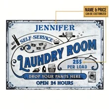 Customized Laundromat Sign - Vintage Metal Coin-Operated Dryer And Washer Sign With Custom Name And Price - Multipurpose Iron Wall Decor For Laundromat, Laundry Shop, Home