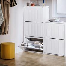 SoBuy 3 Flip-Drawers Shoe Cabinet Shoe Rack Shoe Storage Cupboard Light Grey W61 X D26 X H120cm FSR165-H-HG - White - View 5