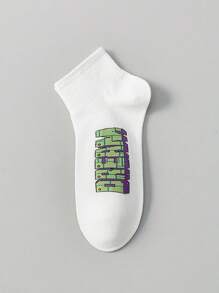 5 双适合所有季节的男士袜子多色字母卡通肖像趣味涂鸦时尚柔软透气运动街头日常休闲船袜 - 彩色 - 查看 7