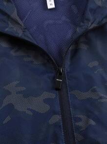 男式连帽风衣夹克，外套 - 藍色 - 查看 4