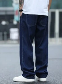 Men's Classic Solid Blue Loose Fit Jeans