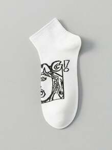 5 双适合所有季节的男士袜子多色字母卡通肖像趣味涂鸦时尚柔软透气运动街头日常休闲船袜 - 彩色 - 查看 6