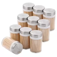 10 Wooden Toothpick Jars Elegant Dispenser - Beige - View 1