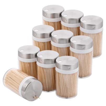 10 Botes Palillos De Dientes De Madera Dispensador Elegante