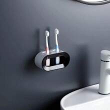 Electric Toothbrush Holder Double Hole Self-Adhesive Stand Rack Wall-Mounted Holder Storage Space Saving Bathroom Accessories - Black - View 1