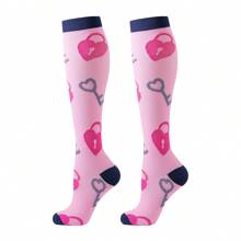 6 Pairs Women Heart Pattern Compression Socks, Long Leg Socks, Calf High Nurse Socks, Gift For Mother's Day, Valentine's Day, Y2k, Cozy - Multicolor - View 9