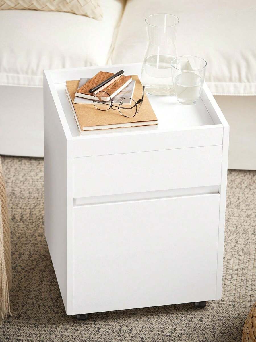 SoBuy FBT121-W, Home Office Mobile File Cabinet With 2 Drawers, Under Desk File Storage Cabinet On Wheels - White - View 1