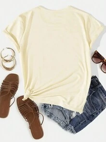 Fruit T-Shirt, Short Sleeved Round Neck Casual Top, Spring And Summer Casual Women's Clothing - 杏色 - 查看 2