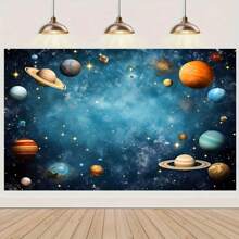1pc Multipurpose Polyester Space Themed Backdrop | Astronaut & Planet Party Decor | Outer Space Earth Surface Photography Background | Cosmos Galaxy Birthday, Spring & Summer Event Prop - Multicolor - View 3