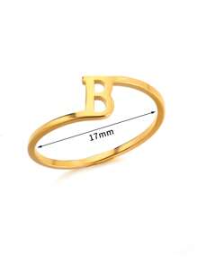 1Pc Personalized Initial Ring For Women Minimalist 26 Letters Ring 18K Gold-Plated Stainless Steel Finger Ring Ladies Jewelry Fashion Accessories - Yellow Gold - View 18