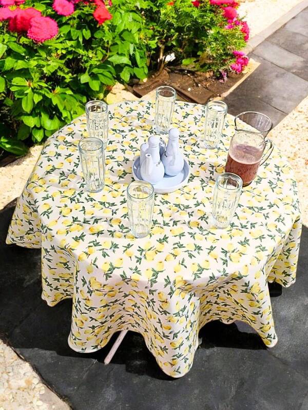 Toalha de Mesa Redonda Estampada  Limão Siciliano 1,50 x 1,50 Oxford