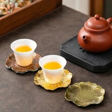 金色高档合金杯垫锡杯架创意杯垫茶具配件金属杯垫防烫隔热杯垫，适用于家庭茶室办公室茶区酒店大堂VIP接待室节日接待亲友 - 彩色 - 查看 6
