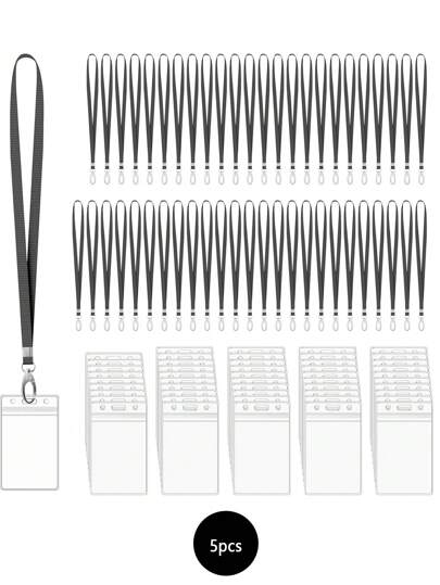 1/5/10/20PCS Vertical ID Card Name Tag Badge Holders With Lanyards, Lanyard With Waterproof Extra Thick Plastic Clear Badge Holders, Sealable Zip Card,School Supplies,Back To School