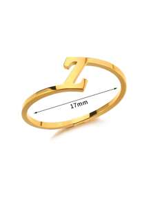 1Pc Personalized Initial Ring For Women Minimalist 26 Letters Ring 18K Gold-Plated Stainless Steel Finger Ring Ladies Jewelry Fashion Accessories - Yellow Gold - View 29