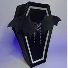 Mochila en forma de ataud con alas chicas y cadena, con correa ajustable y desmontable - Negro - Ver 5