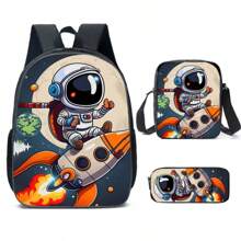 Three Pieces Astronaut Pattern Student Backpack, Lightweight Outdoor Leisure Backpack For Boys, Three Pieces Combination Of School Bag, Crossbody Bag, And Pencil