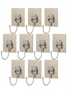 10 Pieces Self Adhesive Large Heavy Duty Wall Hooks Gold - Gold - View 1