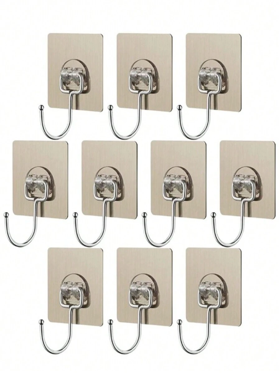 10 Pieces Self Adhesive Large Heavy Duty Wall Hooks Gold - Gold - View 1