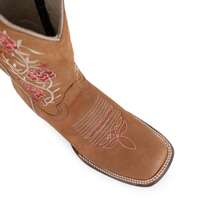 Botas Vaqueras para Mujer con Bordado Floral de Media Pantorrilla, Comodas en Piel de Res Autentica - Miel - Ver 6