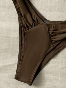 Women's Summer Floral Swimwear With Bandeau Top, Sexy Bikini 2 Pieces Beach Vacation Outfit - Brown - View 4