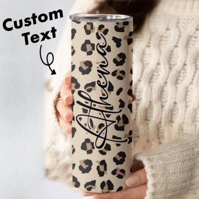 1pc 20oz Custom Name Stainless Steel Tumbler, Designed With A Leopard Print Background, Is Perfect For Personalizing With Your Name. This Tumbler Combines Bold Style With A Personalized Touch, Making It A Great Gift For Anyone Who Loves And Unique Accessories. It's Perfect For Birthdays, Anniversaries, Or As A Special Present For Friends, Family, Or Anyone Who Enjoys Fashionable, Personalized Items.