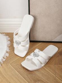 Women's Summer Flat Slide Sandals, Fashion Outdoor Indoor Bathroom Shower EVA One-Piece Lightweight Non-Slip White Slippers