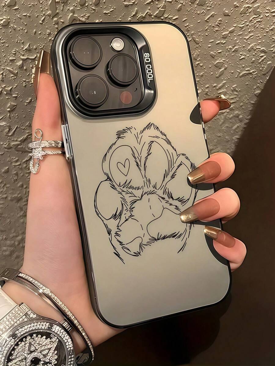 1 pieza Funda de teléfono anti-caída de cobertura total de TPU con patrón personalizado de huella de pata de perro de línea negra compatible con Apple 16, 15, 14, 13, 12, 11 Pro Max, Series