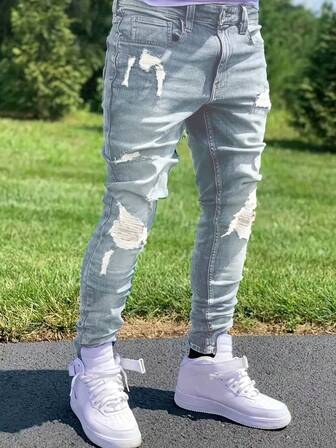 Men's Fashion Casual Distressed Washed Skinny Fit Jeans