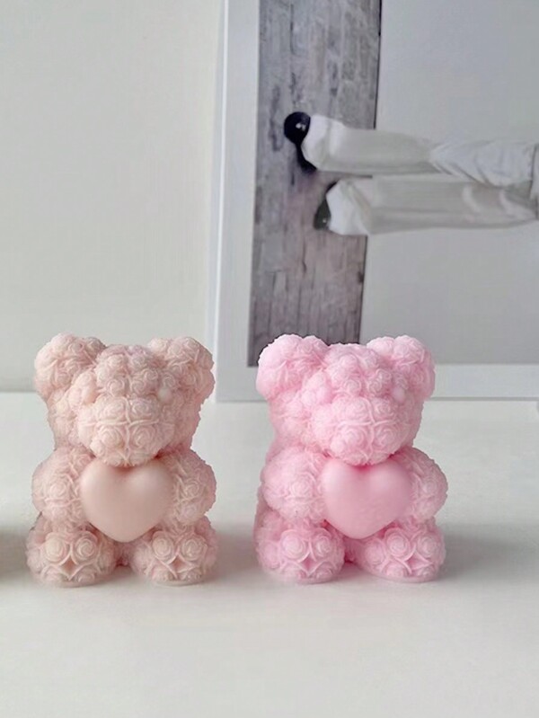 Stampo in silicone per candele a forma di cuore, rosa, orsacchiotto