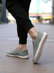 1 双针织面料宽头运动鞋、公路跑鞋、徒步鞋、针织鞋面透气步行鞋、宽头户外运动鞋、舒适轻便健身房防滑低帮系带男女通用简约赤足跑鞋 - 綠色 - 查看 3