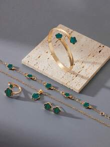 6 件/套韩国时尚五瓣花耳环、项链、手链、戒指首饰套装 - 时尚幸运花、梅花首饰套装，适合日常佩戴、圣诞节、新年、情人节、节日礼物 - 套裝 - 查看 15