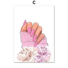 1 件装指甲油美甲灯美容院女孩花朵北欧海报粉色墙壁艺术印刷帆布画客厅装饰无框 - 彩色 - 查看 25