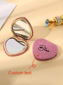 1pc Personalized Heart-Shaped Portable Makeup Mirror, Compact Folding Mirror For Girls, Gift