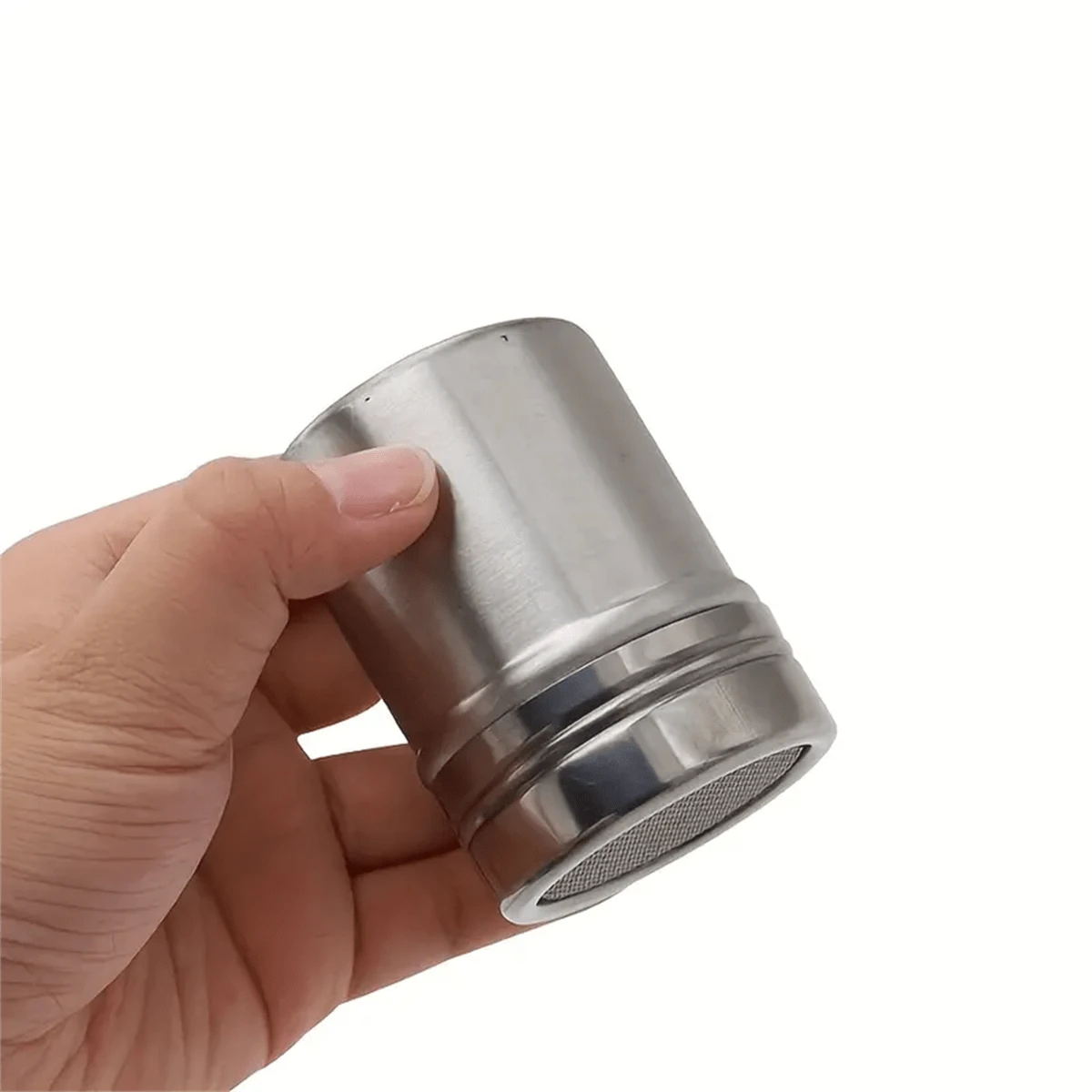 1 stycke rostfritt stål pulveriserat sockerskakare, finmaskigt dammuppsamlare för , kanel, kaffe - lätt att rengöra krydddispenser i metall för hem, restaurang, cafébruk - Multifärgad - Visa 1