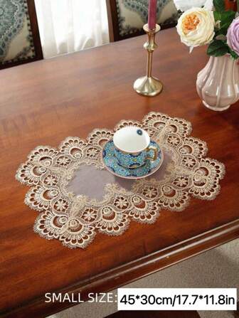 4 件蕾丝边提花餐垫，优雅浪漫涤纶蕾丝装饰耐热杯垫，适用于餐桌、咖啡桌、家居装饰、婚礼、派对、节日