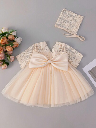 Baby Girls Champagne Color Tulle Dress, Birthday Wedding Party Formal Dress