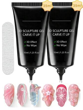 COLOURSMILE 2支装3D立体美甲凝胶，35毫升，超强力凝胶指甲胶，适用于打造3D立体美甲，闪亮美甲装饰，宝石美甲艺术，水钻美甲，需UV/LED灯固化，美容礼品