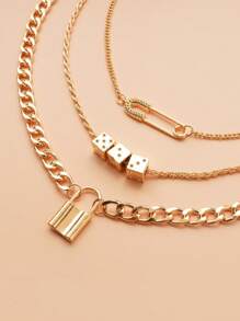 Fashionable Exaggerated Chunky Chain Keylock Pendant Brooch Novelty Accessory Dice Necklace Pendant