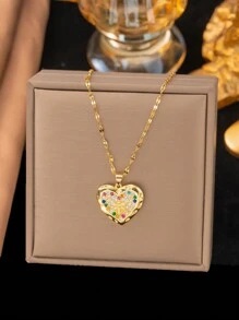 1 pieza Collar colgante de cereza de acero inoxidable dorado, estilo francés de hip-hop de moda, casual y minimalista, versátil, adecuado para uso diario, calle, San Valentín, fiesta, vacaciones