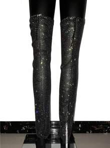 Sexy Fishnet Leg Sleeves Com Strass - Acessório Glam para Boate