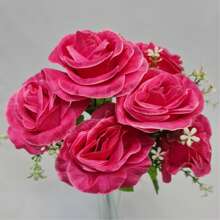 Artificial Rose Bouquet With 6 Flowers For Wedding Decoration, Arrangements, Decorating Parties And Home - hoa hồng hồng - Xem 1
