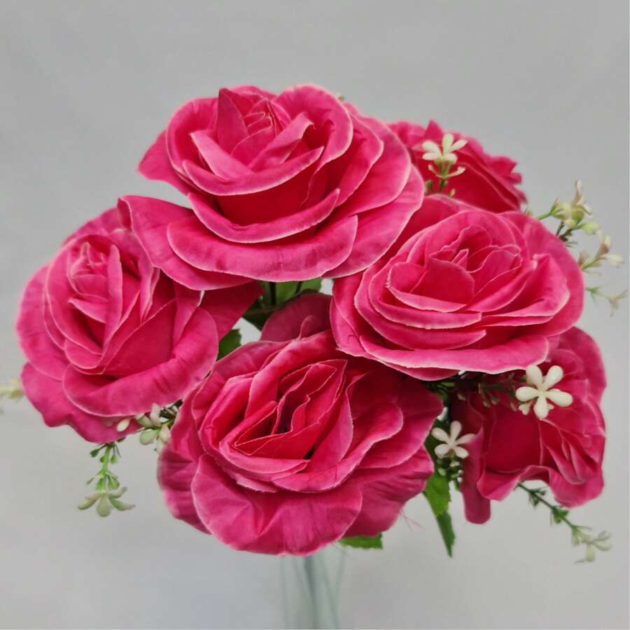 Artificial Rose Bouquet With 6 Flowers For Wedding Decoration, Arrangements, Decorating Parties And Home - hoa hồng hồng - Xem 1