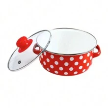 Shoppe house - Olla de leche esmaltada con tapa, cuenco de esmalte para comida de bebé, cuenco para oreja, cuenco de arroz de dibujos animados con tapa, olla de inducción, cocina - 16x7cm - Ver 2