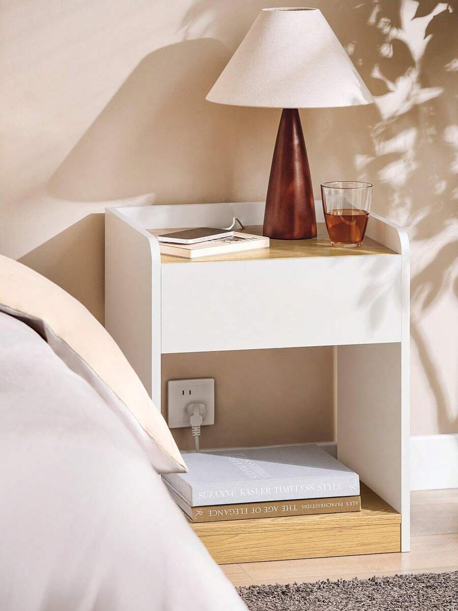 SoBuy 床头柜 床头柜 边桌 茶几 沙发边桌 灯桌 白色和自然色 W45 X D40 X H55cm FBT128-WN - 白色 - 查看 1