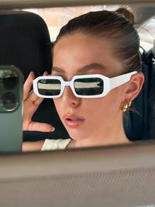 1 件女士亚克力休闲小矩形时尚白色眼镜，适合节日出游、节日礼物和日常生活装扮 - 彩色 - 查看 1