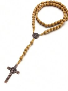 Handmade Wooden Catholic Rosaries, Beads Necklace From Bethlehem Wood Christian Prayer Holy Soil Medal & Metal Cross For Catholic Or Christian Gift - Star - View 7
